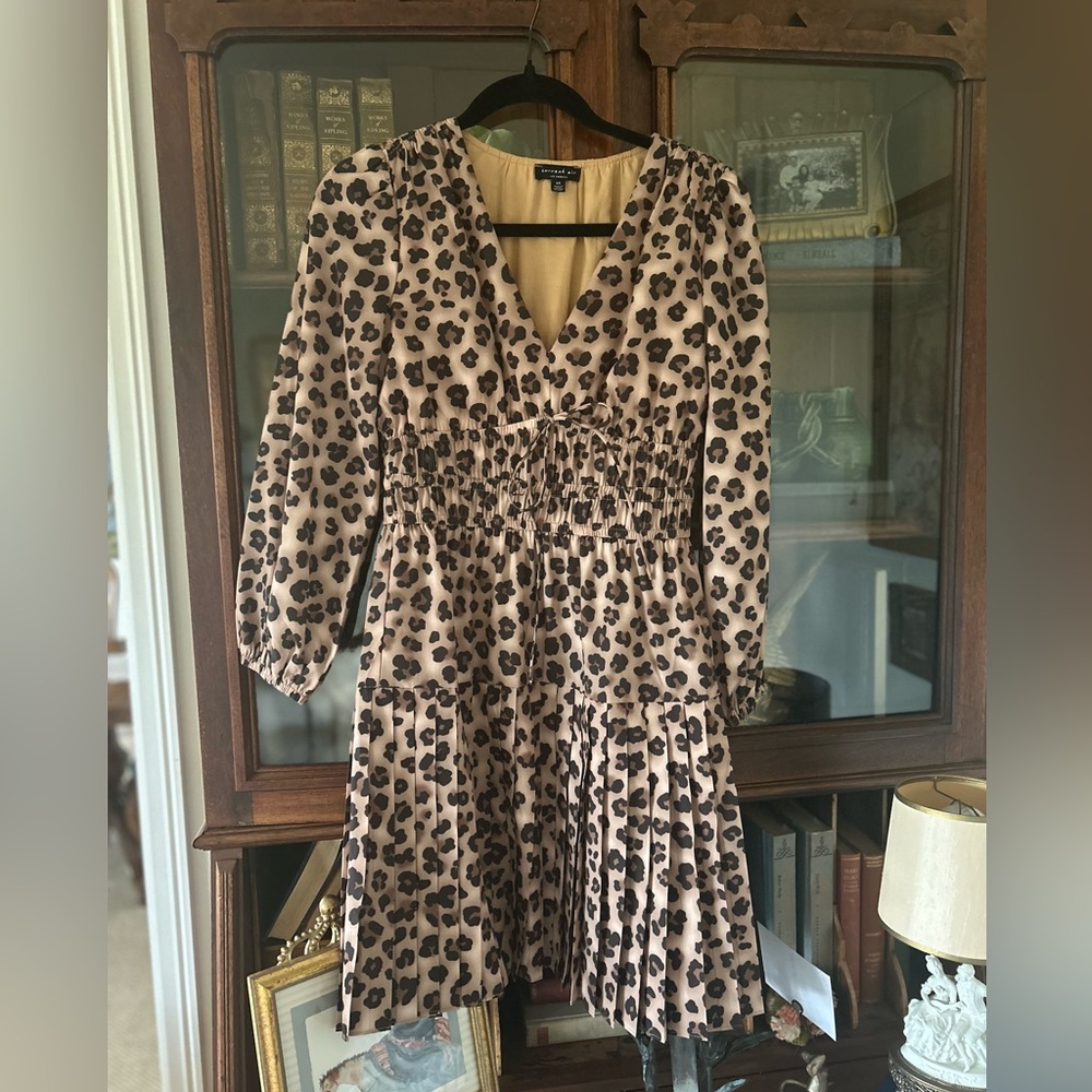 Current Air Tan Leopard Long Sleeve Dress